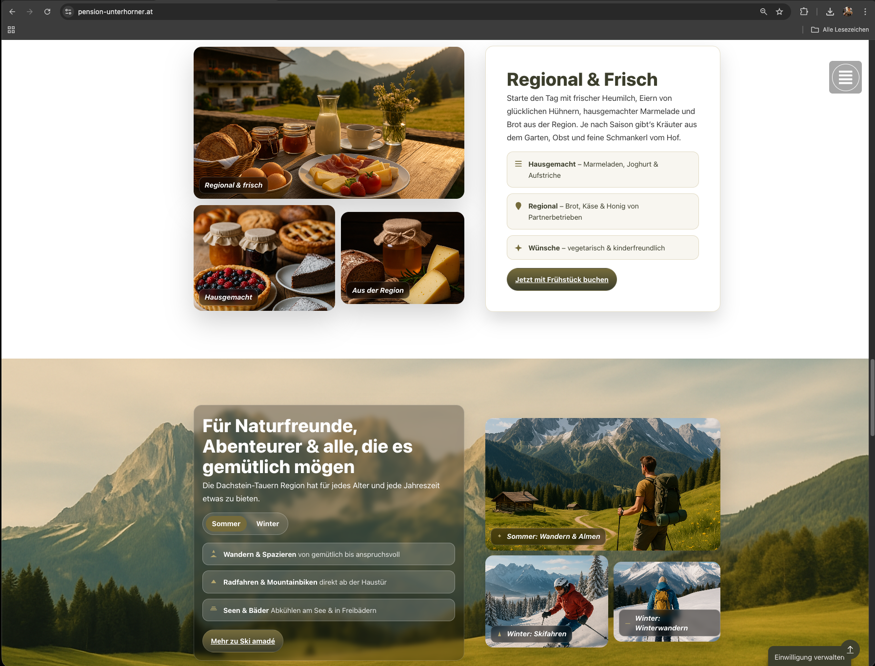 Referenz: Pension Unterhorner Website